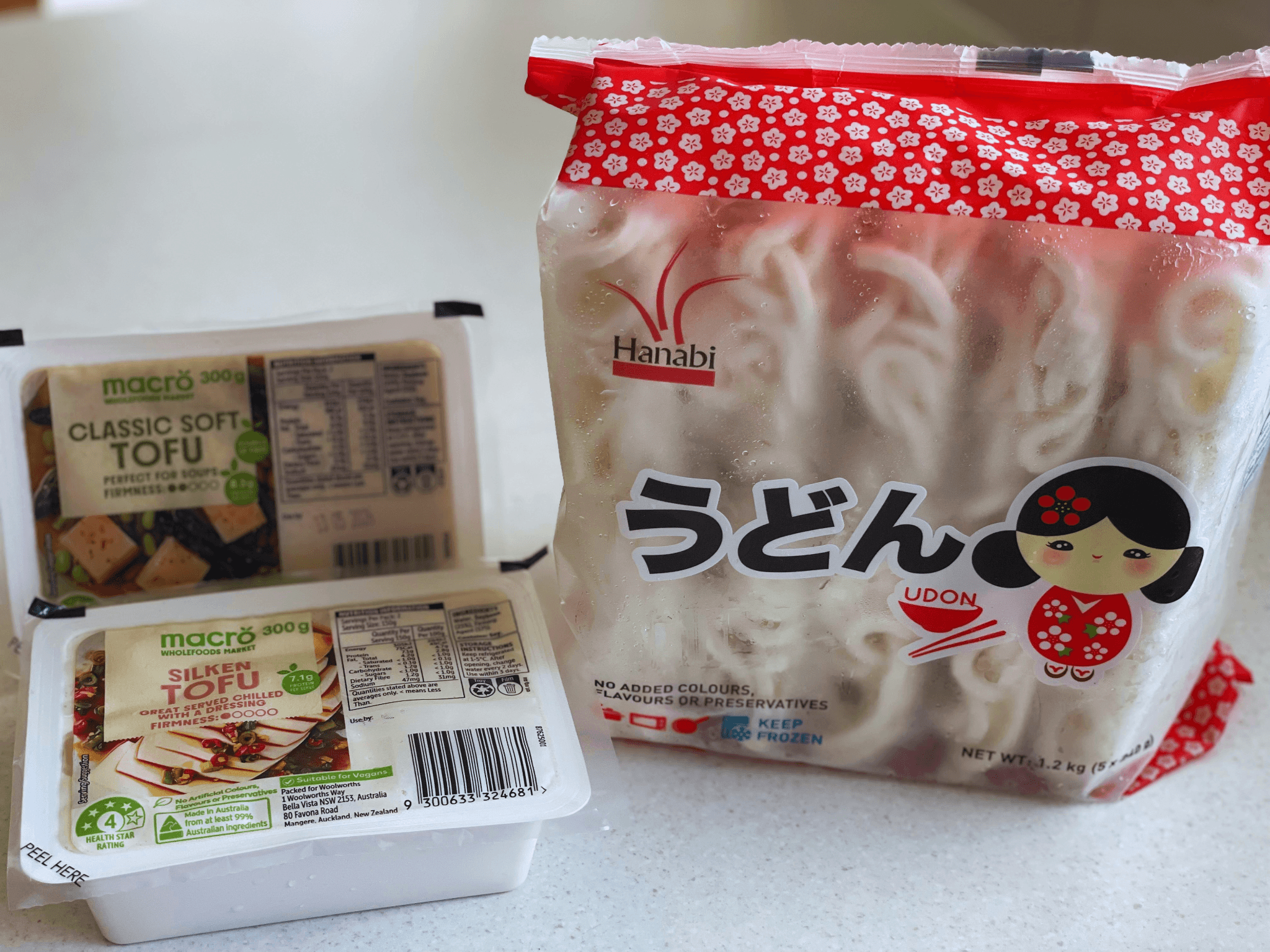 Udon and tofu available at Coles and Woolworths