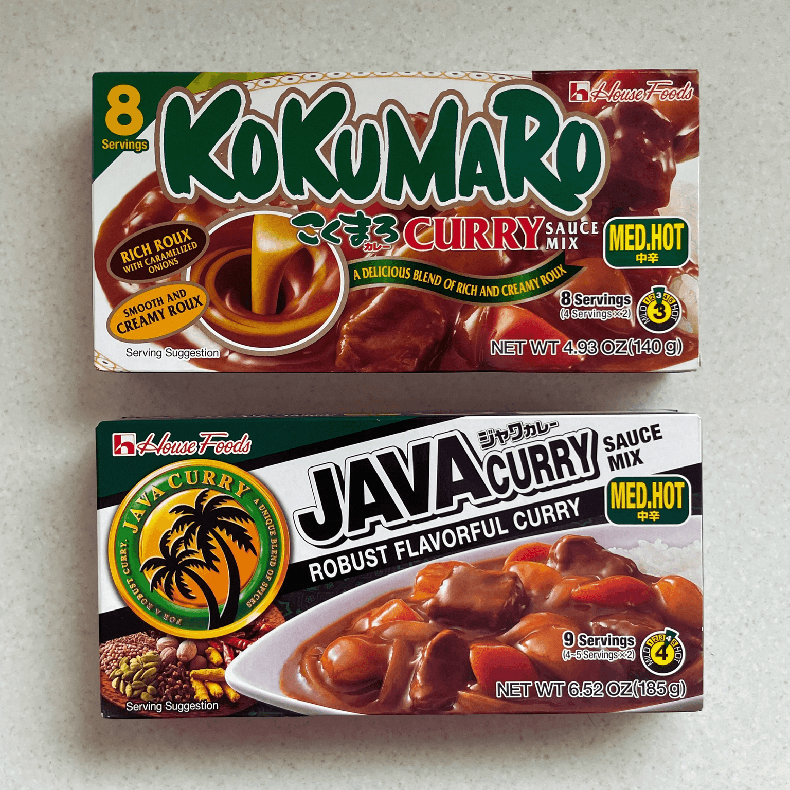 Two boxes of Japanese curry roux, Java Curry and Kokumaro Curry