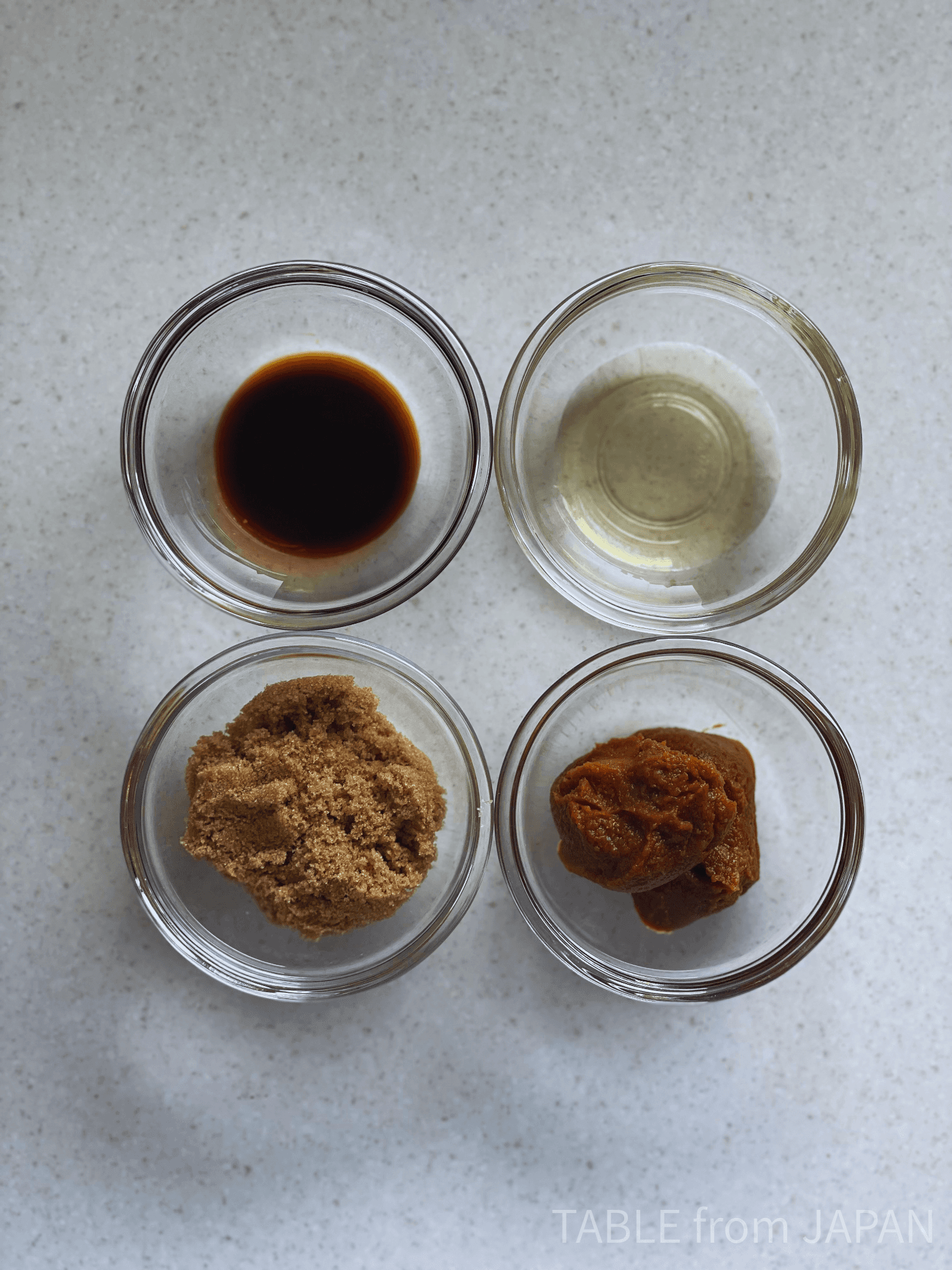 Rice and miso glaze ingredients for miso yaki onigiri