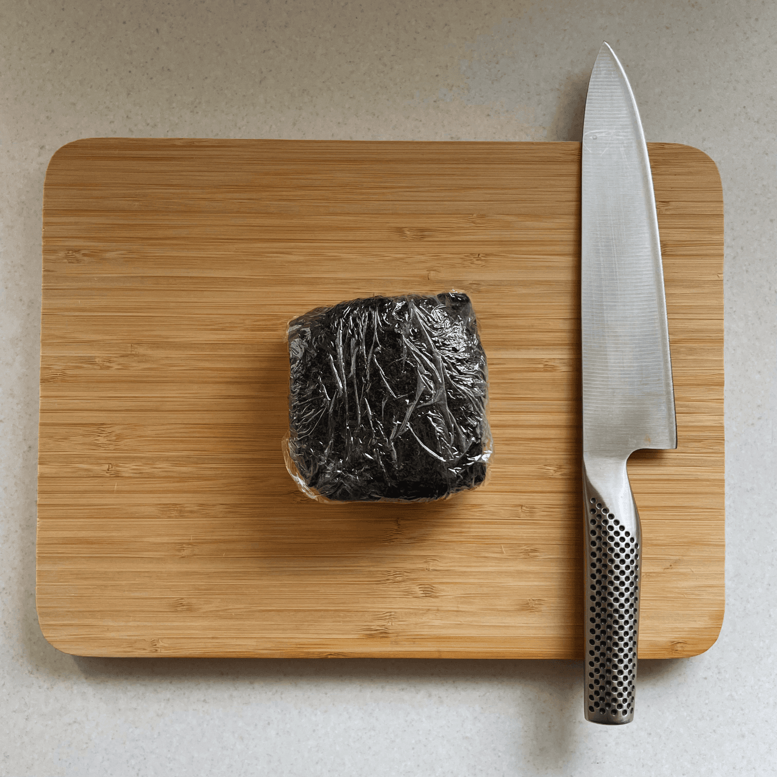 Wrapped onigirazu before cutting