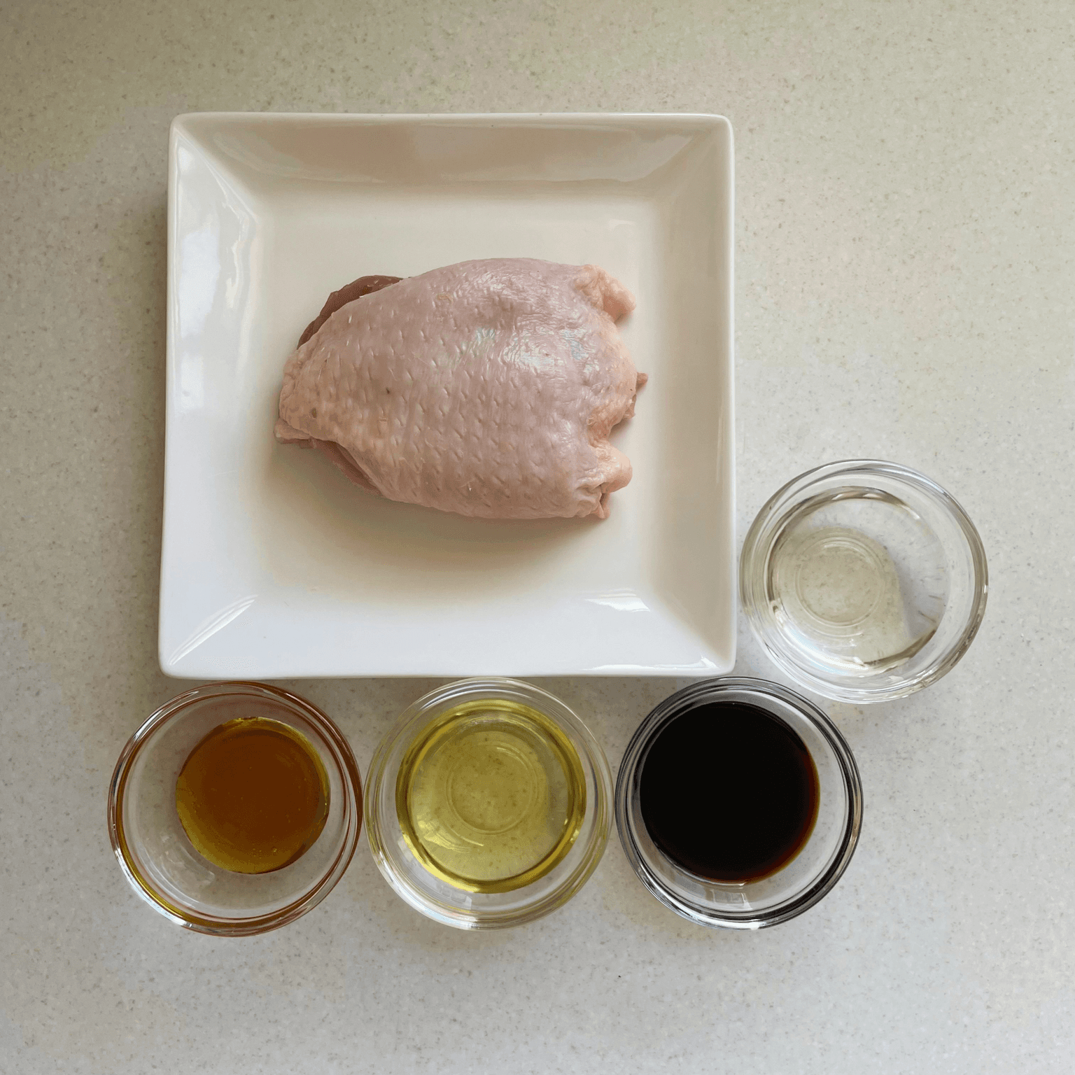 Chicken and sauce ingredients for teriyaki chicken