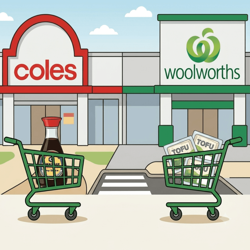 Coles and Woolworths storefronts for buying Japanese ingredients in Australia